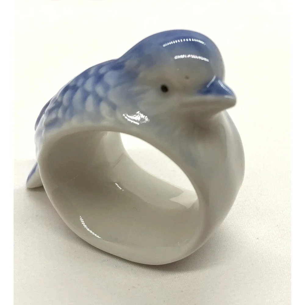 Vintage Bluebird Porcelain Napkin Rings Figurines Set of 5 Made in Taiwan